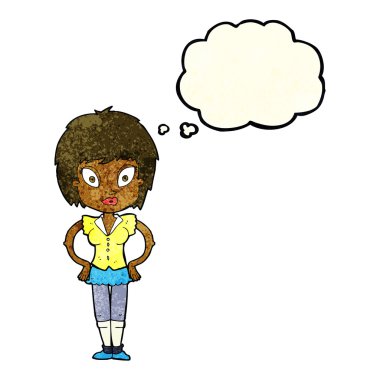 Düşünce baloncuklu güzel kız.