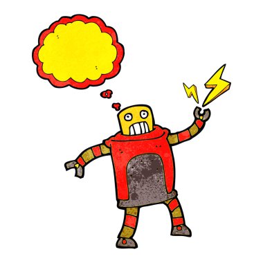 Düşünce baloncuklu çizgi film robotu