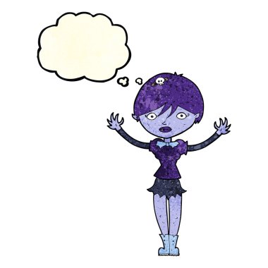 Düşünce baloncuğu olan vampir kız.