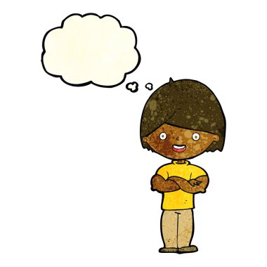 çizgi film adam düşünce balonu ile çapraz kolları olan