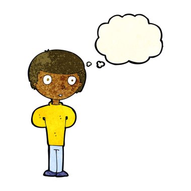Düşünce baloncuğu olan endişeli bir adam.