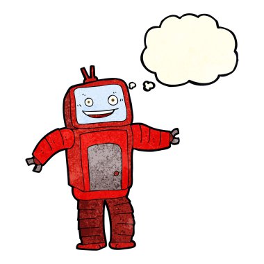 Düşünce baloncuklu komik robot.