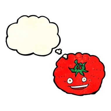 Düşünce baloncuklu çizgi film domatesi