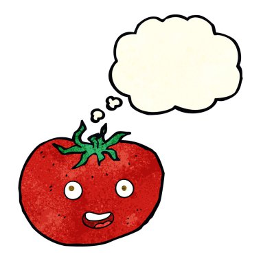 Düşünce baloncuklu çizgi film domatesi