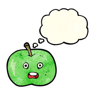 Düşünce baloncuklu parlak elma çizgi filmi