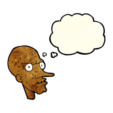 Düşünce baloncuğu olan kötü yaşlı adam çizgi filmi