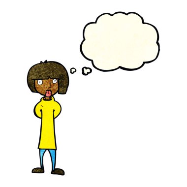 düşünce balonu ile karikatür meraklı kadın