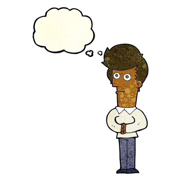 Καρτούν άνθρωπος κοιτάζοντας με φούσκα σκέψης — Διανυσματικό Αρχείο