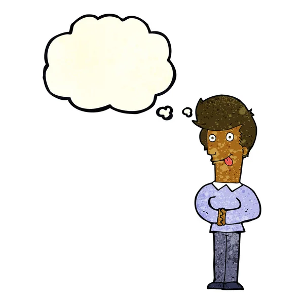 Καρτούν άνθρωπος προεξέχει γλώσσα με φούσκα σκέψης — Διανυσματικό Αρχείο