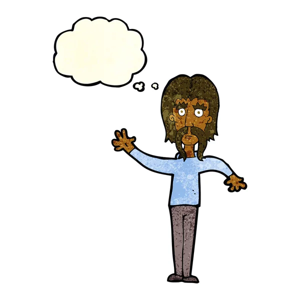 Karikatur schwenkender Mann mit Schnurrbart mit Gedankenblase — Stockvektor