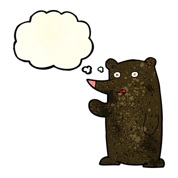 Dessin animé agitant ours noir avec bulle de pensée — Image vectorielle