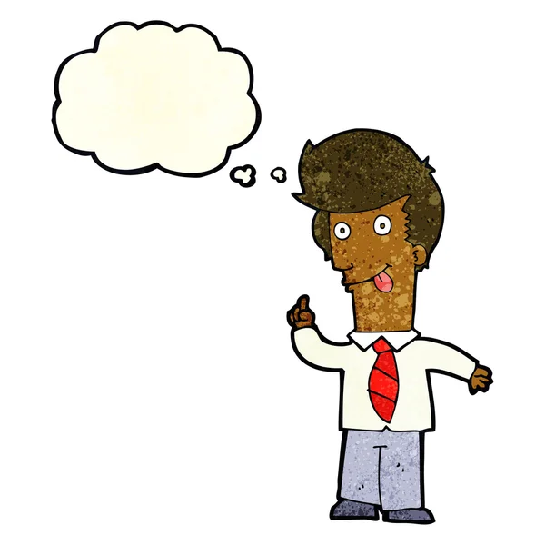 Cartoon homem de escritório com ideia louca com bolha de pensamento —  Vetores de Stock