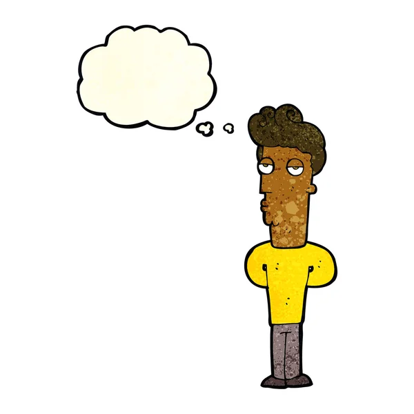 Cartone animato uomo annoiato con bolla di pensiero — Vettoriale Stock