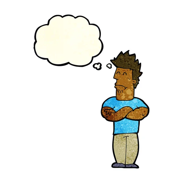 Dibujos animados hombre enfurruñado con burbuja de pensamiento — Vector de stock