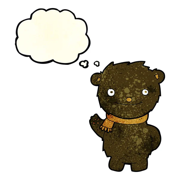 Desenho animado bonito urso preto com bolha de pensamento —  Vetores de Stock