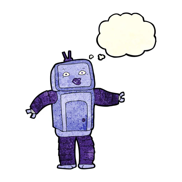 Divertido robot de dibujos animados con burbuja de pensamiento — Vector de stock