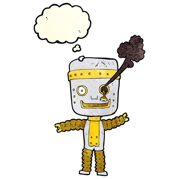 Cartoon grappig goud robot met gedachte zeepbel — Stockvector