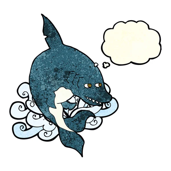 Grappige cartoon haai met gedachte zeepbel — Stockvector