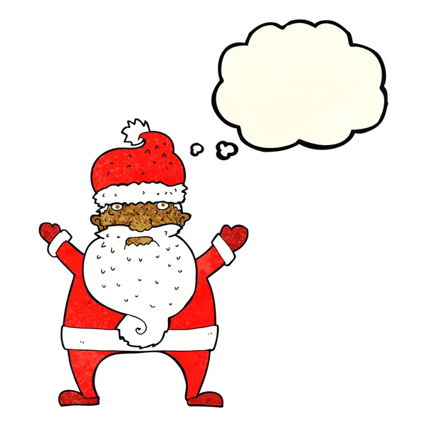 Cartoon lelijke santa claus met gedachte zeepbel — Stockvector