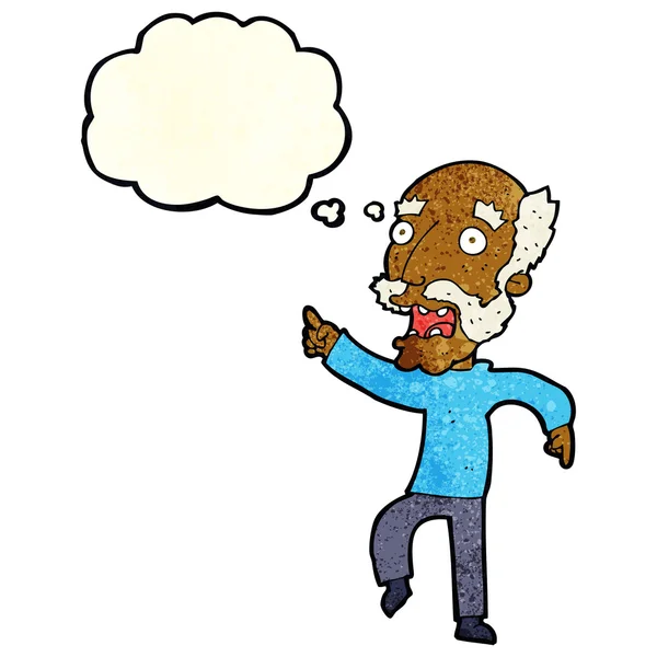 Dessin animé effrayé vieil homme avec bulle de pensée — Image vectorielle