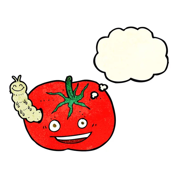 Tomate dessin animé avec bug avec bulle de pensée — Image vectorielle