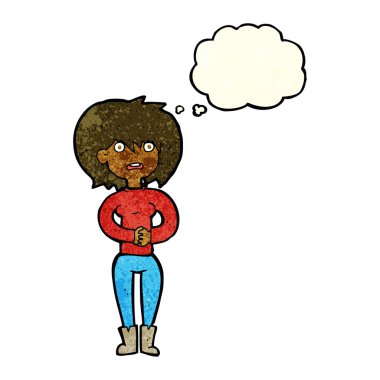 düşünce balonu ile endişeli kadın karikatür