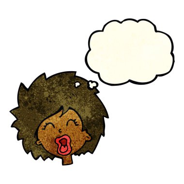 Çizgi filmdeki kadın düşünce balonuyla çığlık atıyor.