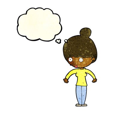 çizgi film kadın düşünce balonu ile bakıyor