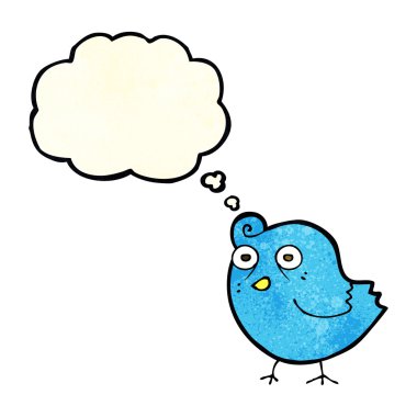 Düşünce baloncuklu komik çizgi film kuşu