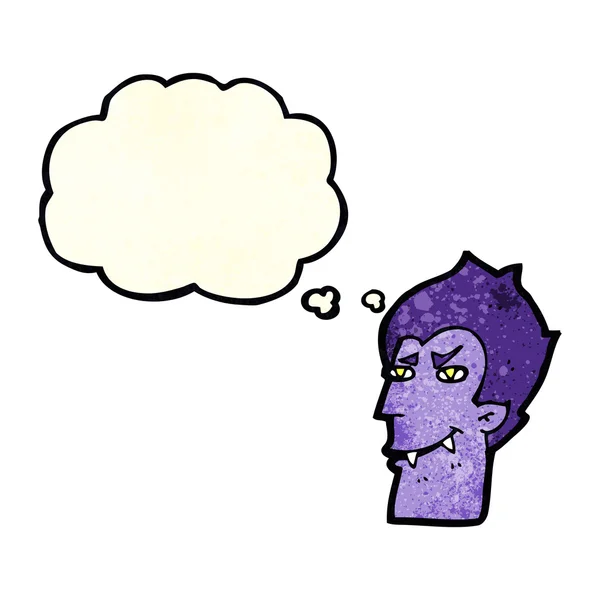 Γελοιογραφία βαμπίρ πρόσωπο με σκέψη φούσκα — Διανυσματικό Αρχείο