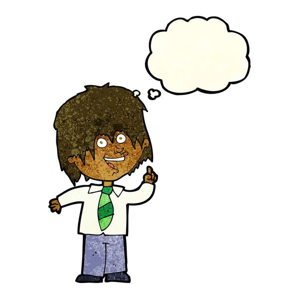 Cartoni animati scuola ragazzo con idea con pensiero bolla — Vettoriale Stock