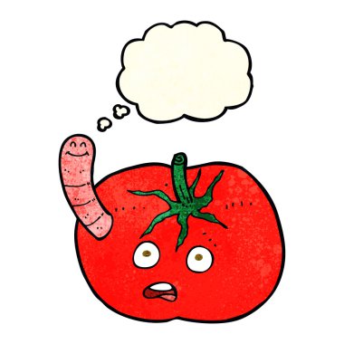 Düşünce baloncuklu solucanlı domates.