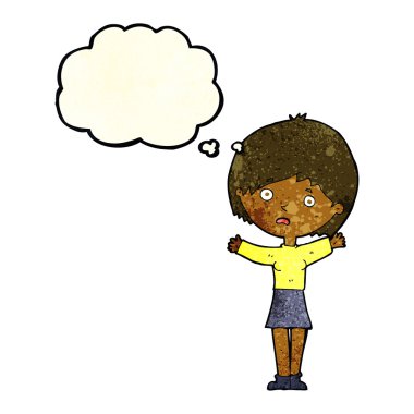 düşünce balonu ile endişeli kadın karikatür
