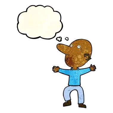 çizgi film endişeli orta yaşlı adam düşünce baloncuğu ile