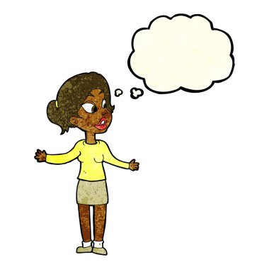 çizgi film güzel kadın düşünce balonu ile bir şeyler açıklamaya