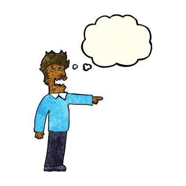 Çizgi film adamı düşünce balonuyla suçluyor.