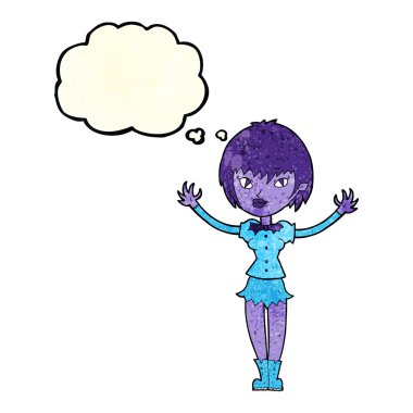 Düşünce baloncuğu olan vampir kız.
