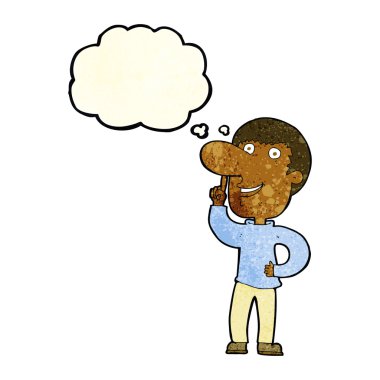 Düşünce baloncuğu olan çizgi film adamı.