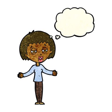 çizgi film şüpheli kadın düşünce balonu ile