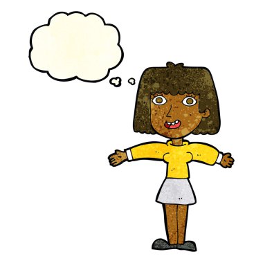 çizgi film heyecanlı kadın düşünce balonu ile