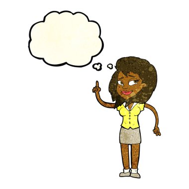 Düşünce baloncuğu olan güzel bir kadın.