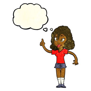 Düşünce baloncuğu olan güzel bir kadın.