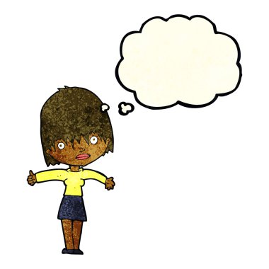 düşünce balonu ile karikatür meraklı kadın