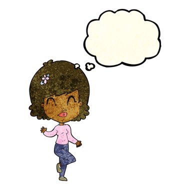 Düşünce baloncuğuyla dans eden güzel bir kadın.