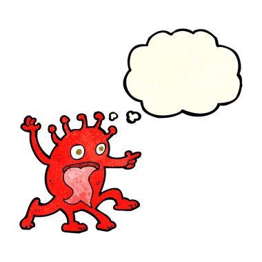 Düşünce baloncuğu olan garip bir uzaylı çizgi filmi.