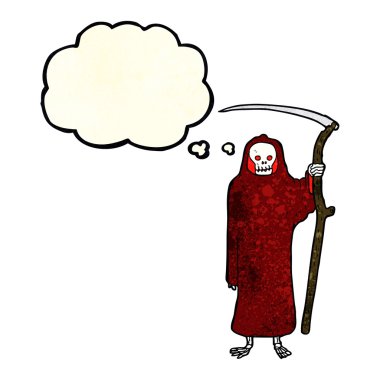 Düşünce baloncuklu ölüm karikatürü
