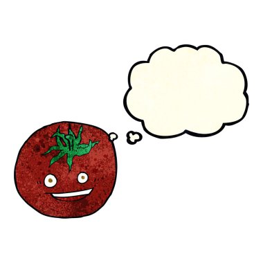 Düşünce baloncuklu çizgi film domatesi