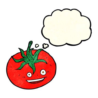 Düşünce baloncuklu çizgi film domatesi