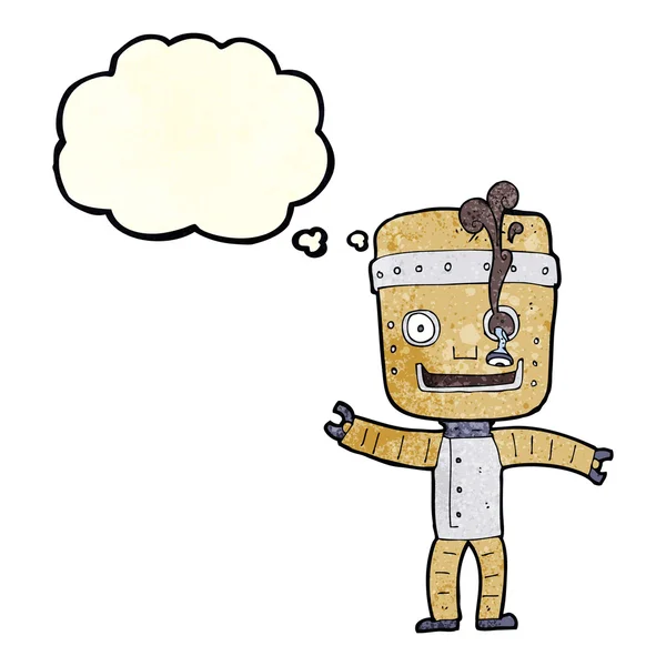 Desenho animado engraçado velho robô com bolha de pensamento — Vetor de Stock