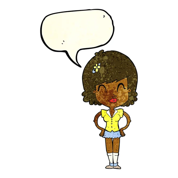 Cartoon glückliche Frau mit Gedankenblase — Stockvektor